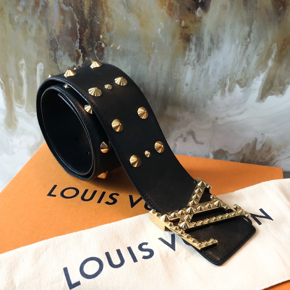 Louis Vuitton Black Studded Claus Initiales Belt